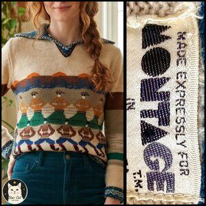 Vintage 70s Ski Sweater | Nordic Fair Isle Knit | Alpine Dancing Women’s Small